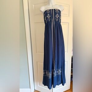 Ya Los Angeles Embroidered Blue Maxi Dress